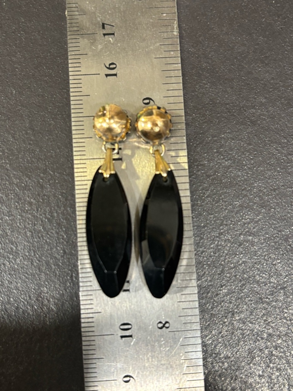 Elegant Black Onyx Gold Drop Earrings - 60s/70s vintage - Picture 4 of 4